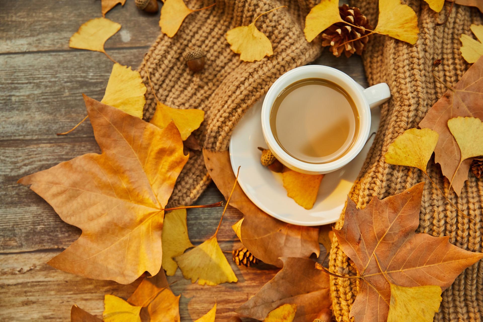 Feuilles d'automne avec une tasse de café
